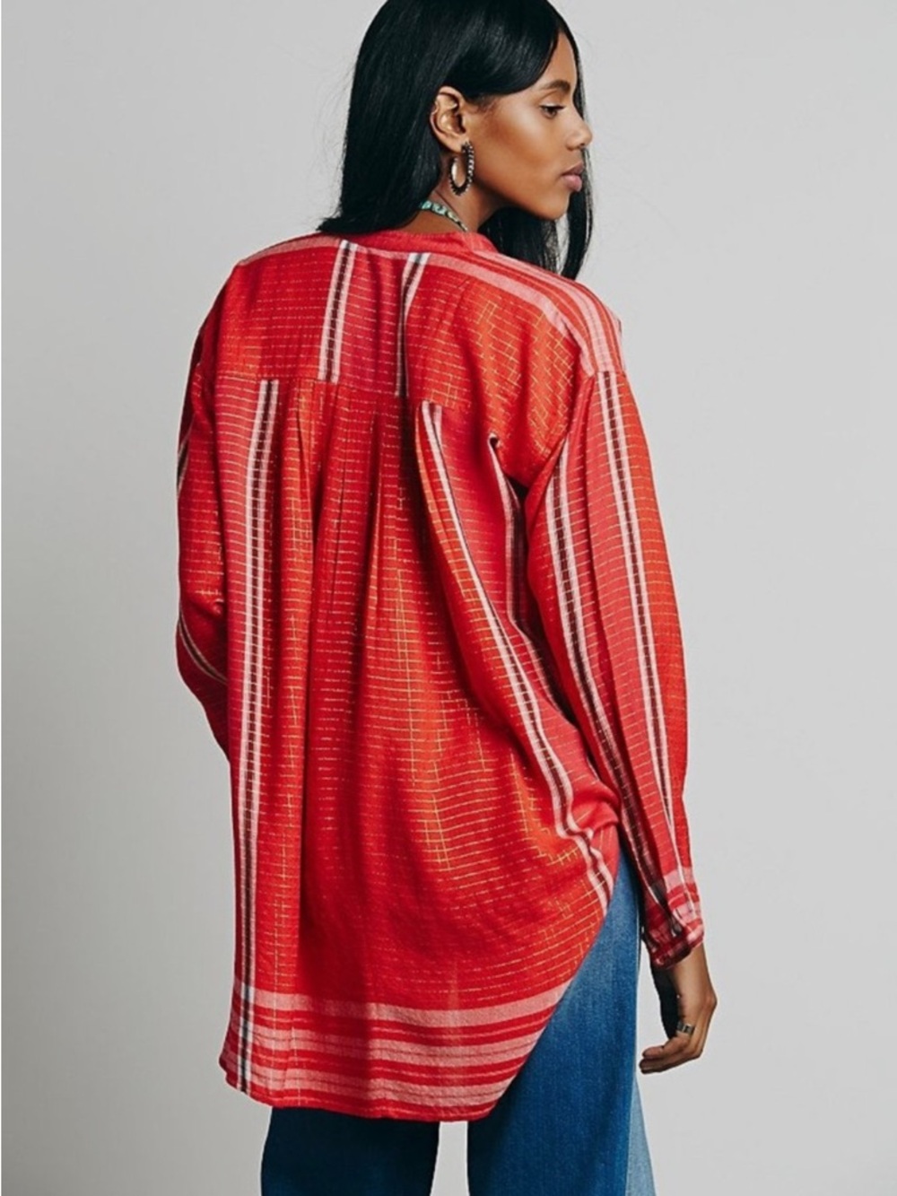 Free People Lurex Tunic Orange Red Metallic Size Small - Picture 3 of 9